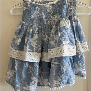 Blue and white floral ruffle skirt